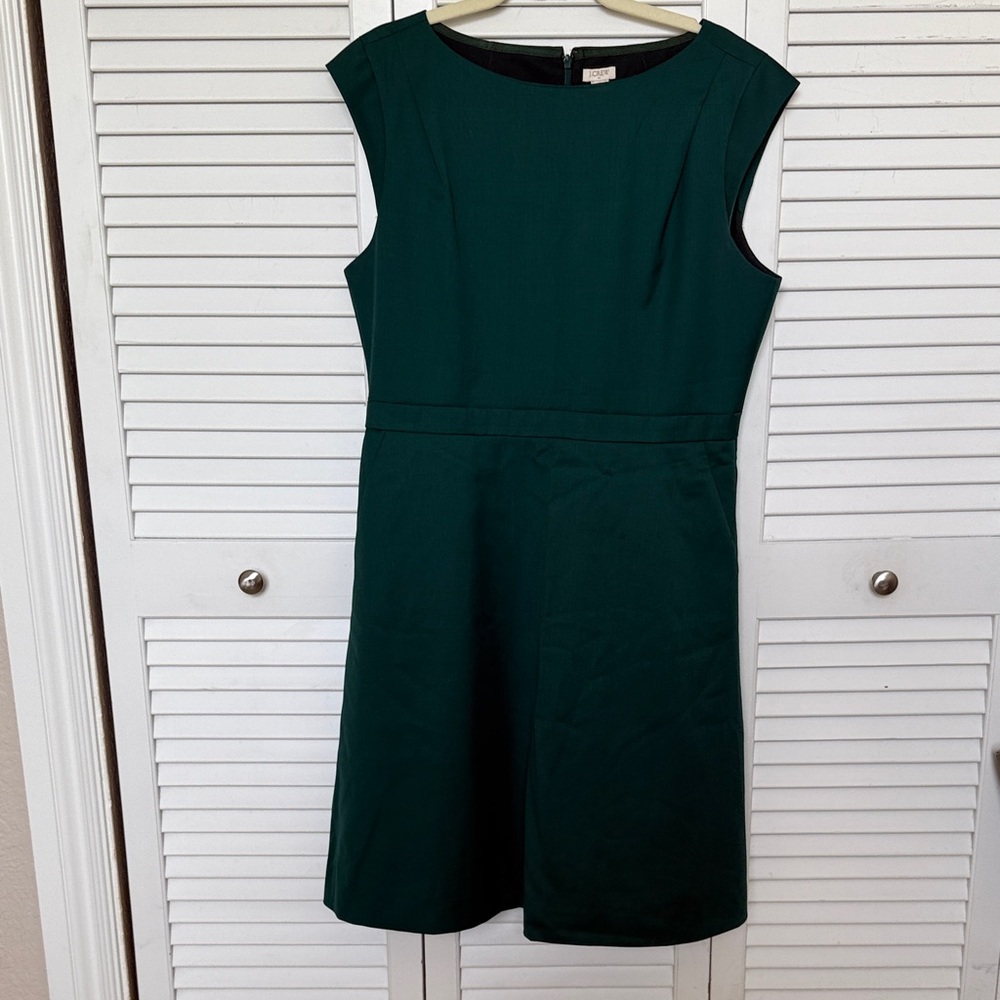 J Crew Elegant Emerald Green Sleeveless Dress with Pockets